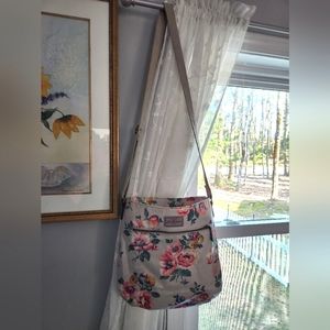 Cath Kidston Crossbody Purse in floral on Gray Vinyl coated fabric